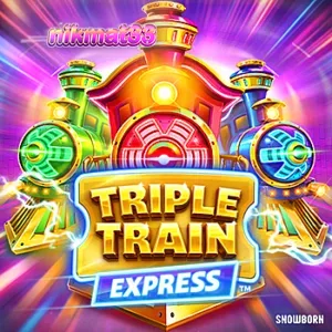 Tampilan visual neon cyberpunk dari slot Triple Train Express